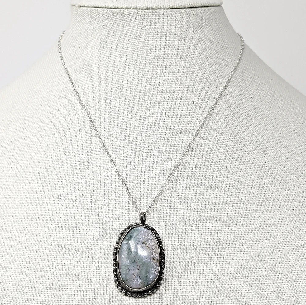 Vintage sterling silver oval handmade artisan handcrafted stone pendant 925 - Picture 4 of 7